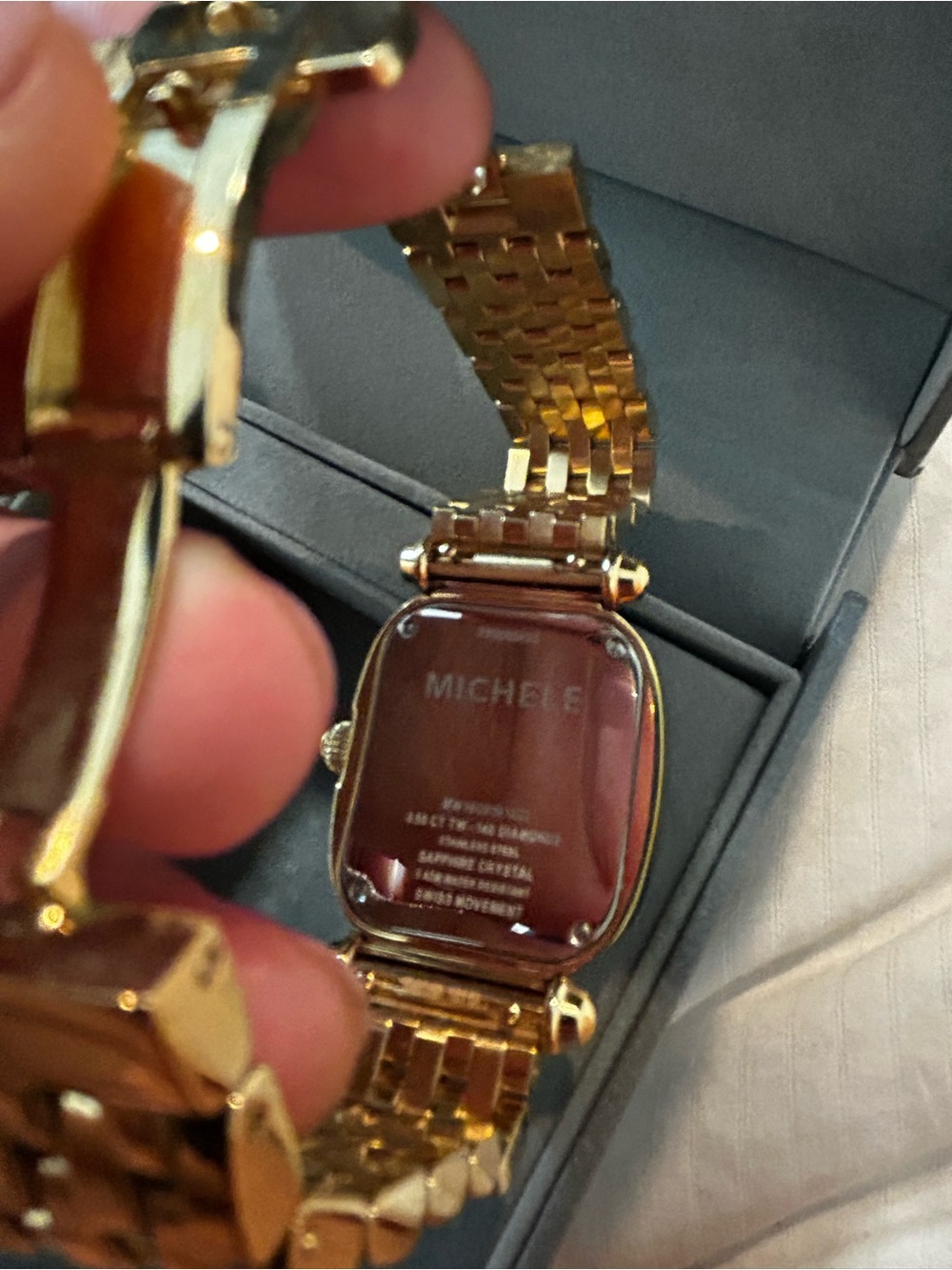 Michele Gold-Tone Diamond Bezel Mother-of-Pearl Dial Women's Watch - Picture 12 of 17